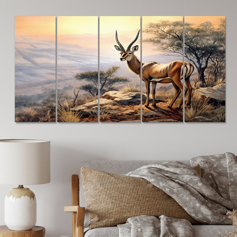 Graceful Antelope III - Animals Canvas Print - 5 Equal Panels