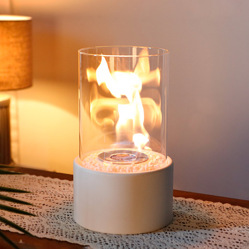 Brigitzer Bio-Ethanol Outdoor Tabletop Fireplace with Flame Guard, White