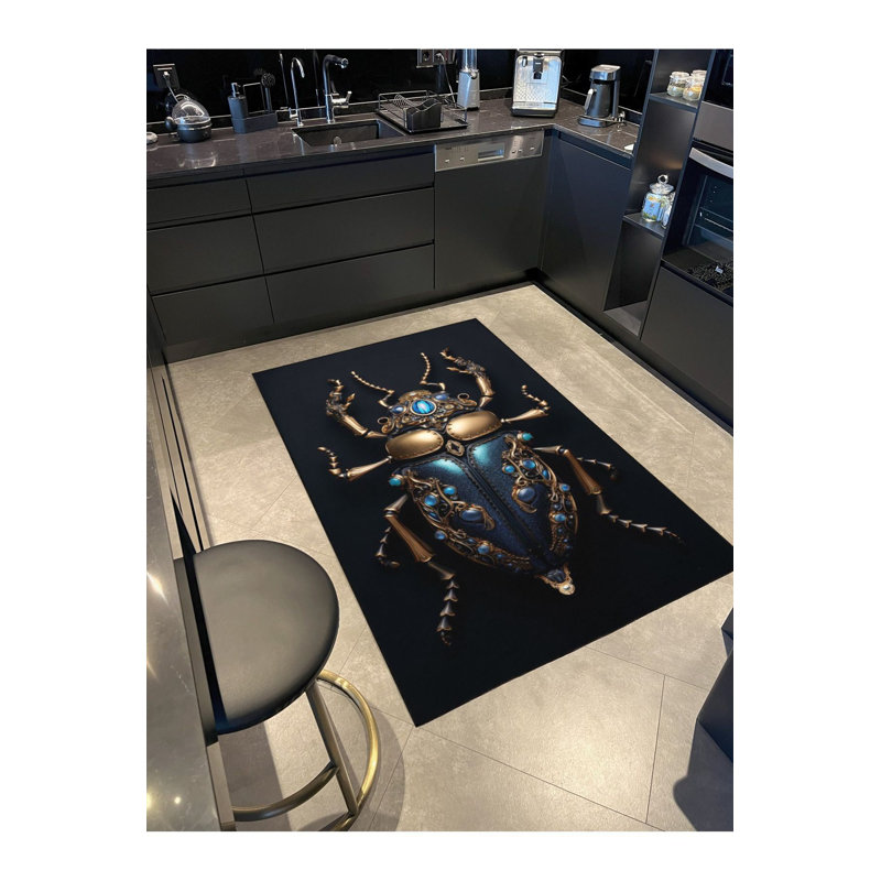 Tapis noir lavable à motif poison noir, Tapis de couloir 3 pi 3 po x 9 pi 10 po