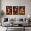 Magicien au chapeau violet lumineux, ensemble de 3 toiles murales pour l'Halloween-1127495596
