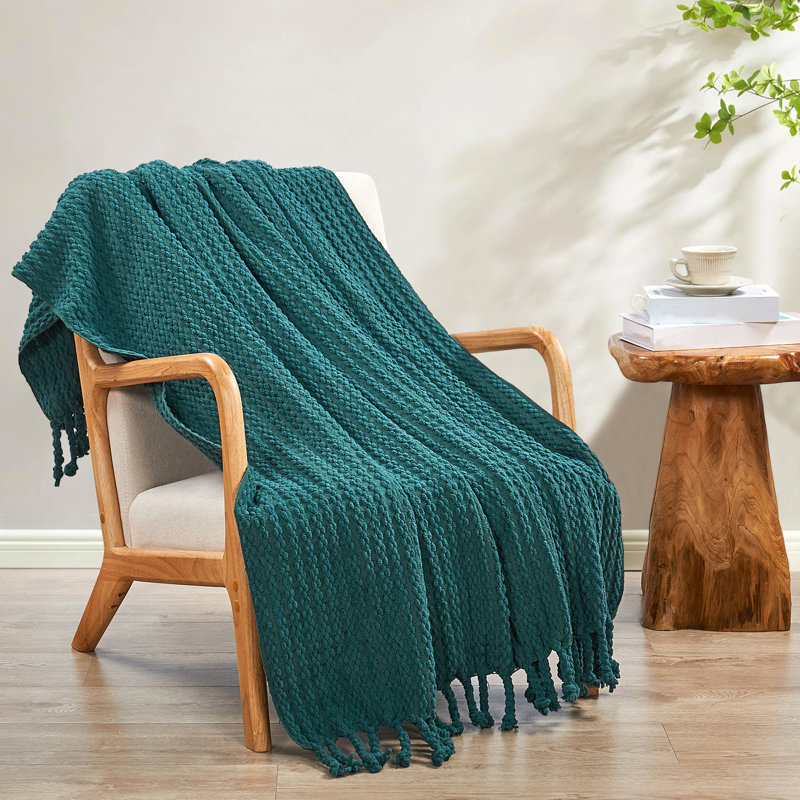 Chain Tweed Decorative Lightweight Knitted Throw, 	Bleu sarcelle foncée