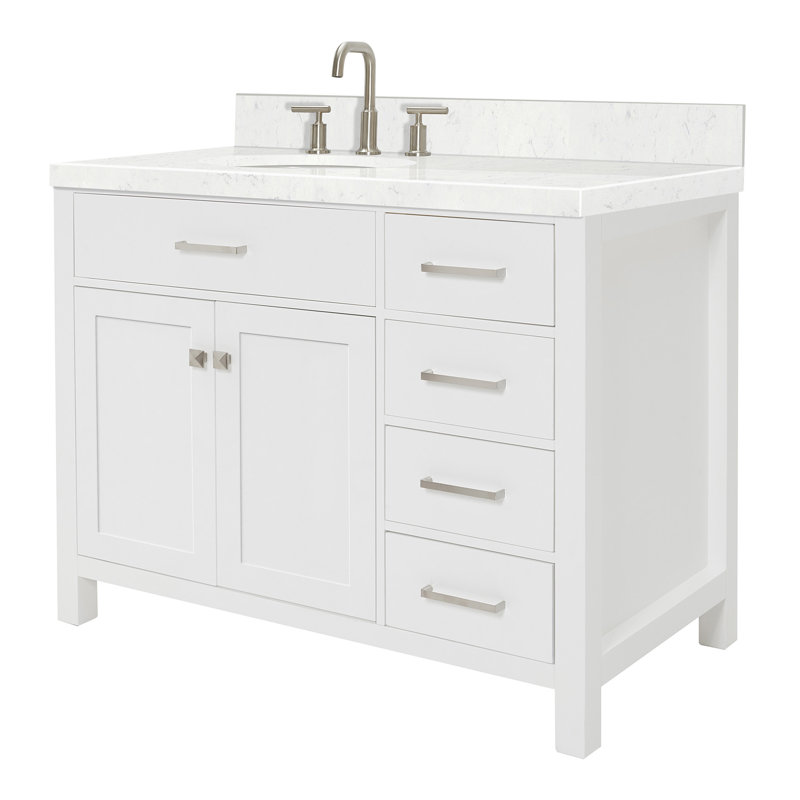 5_ARIEL Bristol 36 Single Sink Bathroom Vanity with Carrara White Quartz, White, Oval, 42" 