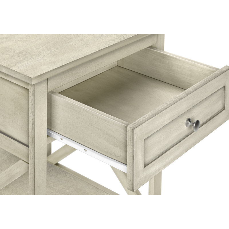 Table d'appoint, table de bout, table d'appoint, 2 niveaux, chambre à coucher, table de chevet, lampe, tiroir de rangement, placage blanc antique, transitionnel