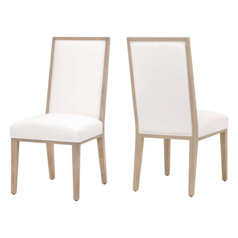 Natural Rubberwood Upholstered Dining Side Chair Set in White