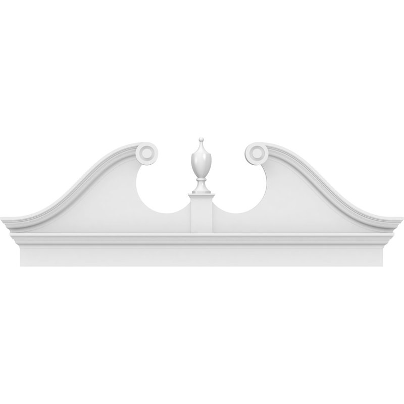 64"W x 22-7/8"H x 2-3/4"P Rams Head Architectural Grade PVC Combination Pediment (Urn Ships Unattached in Box)