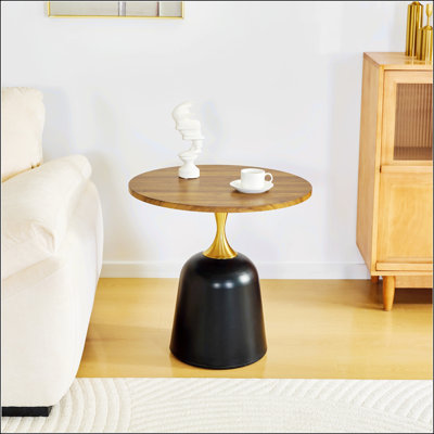 23.6 Inch Circular Side Table, Metal Base Living Room Table With Modern Walnut Wood Grain, Versatile For Home And Office Use