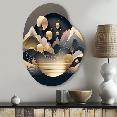 «Dreamy Golden Mountain II», art géométrique en forme de marbre, impression asymétrique moderne sur métal