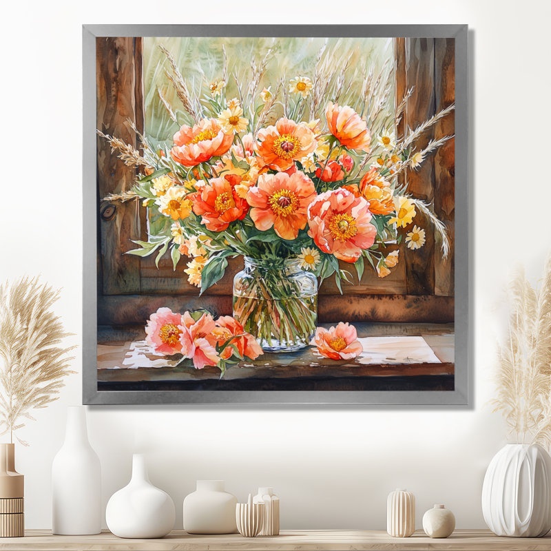 Art sur toile, pivoines sauvages à la ferme II - pivoines, Reproduction encadrée d'une seule photo, Argent argent