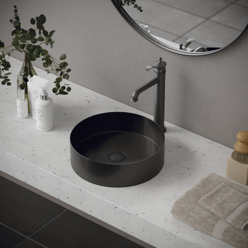 Lavabo de salle de bain vasque circulaire en acier inoxydable 14,25 po Karran Cinox, Gris
