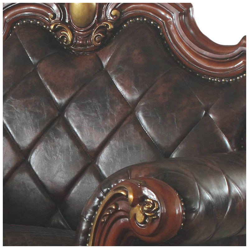 Faux Leather Armchair, Dark Brown Faux Leather, Honey Oak