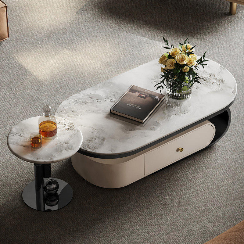 Table basse ovale en marbre Luxury-Style, H 16,5 po x L 51,2 po x l 27,6 po