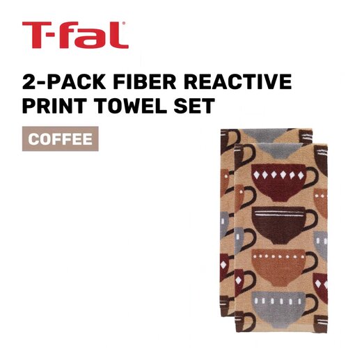 T-Fal Print Fiber Reactive Kitchen Towel, Two Pack, Coffee