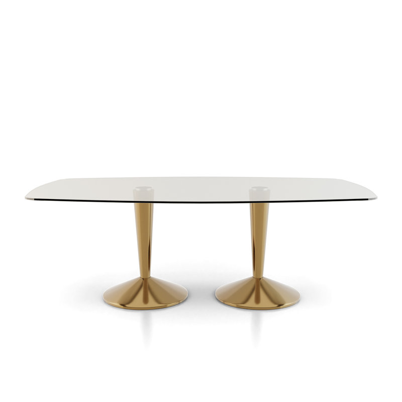 Seelinger Glass Top Dining Table, Brass