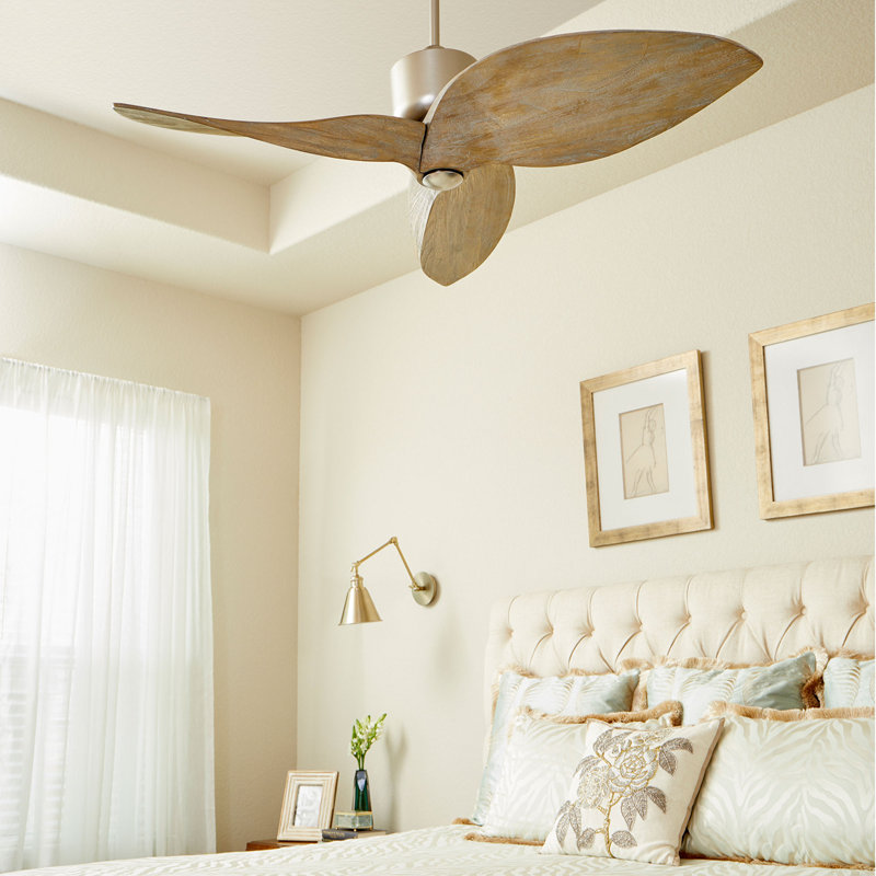 Ventilateur de plafond d'extérieur 52 pouces à 3 pales avec commande murale Mireille, Nickel satiné