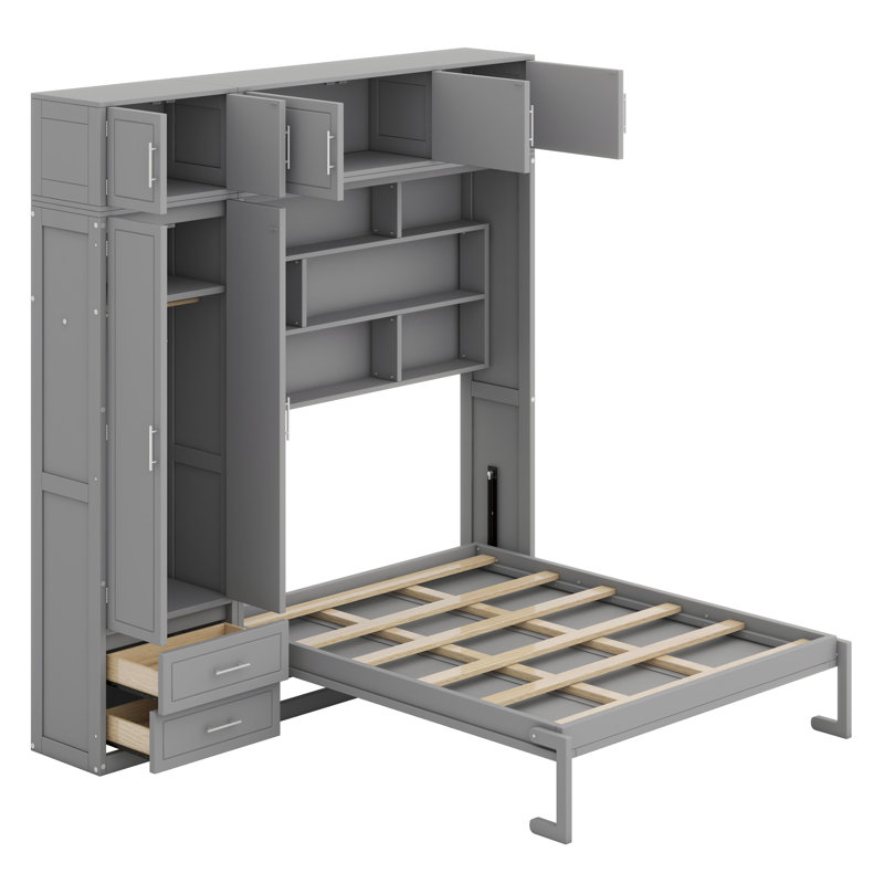 Lit escamotable avec armoire supérieure Murphy, Gris