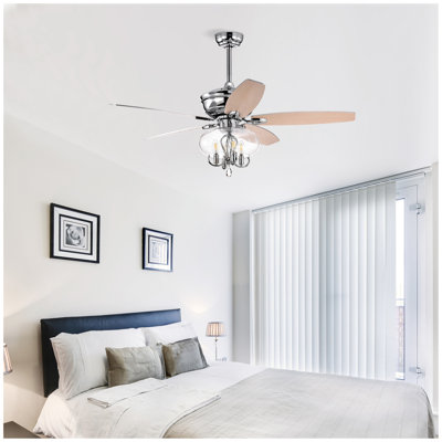 Ventilateur de lustre 52 po avec télécommande, classique, glamour, traditionnel, transitionnel pour la maison, la cuisine, la salle à manger, la chambre d'amis, le salon, chrome