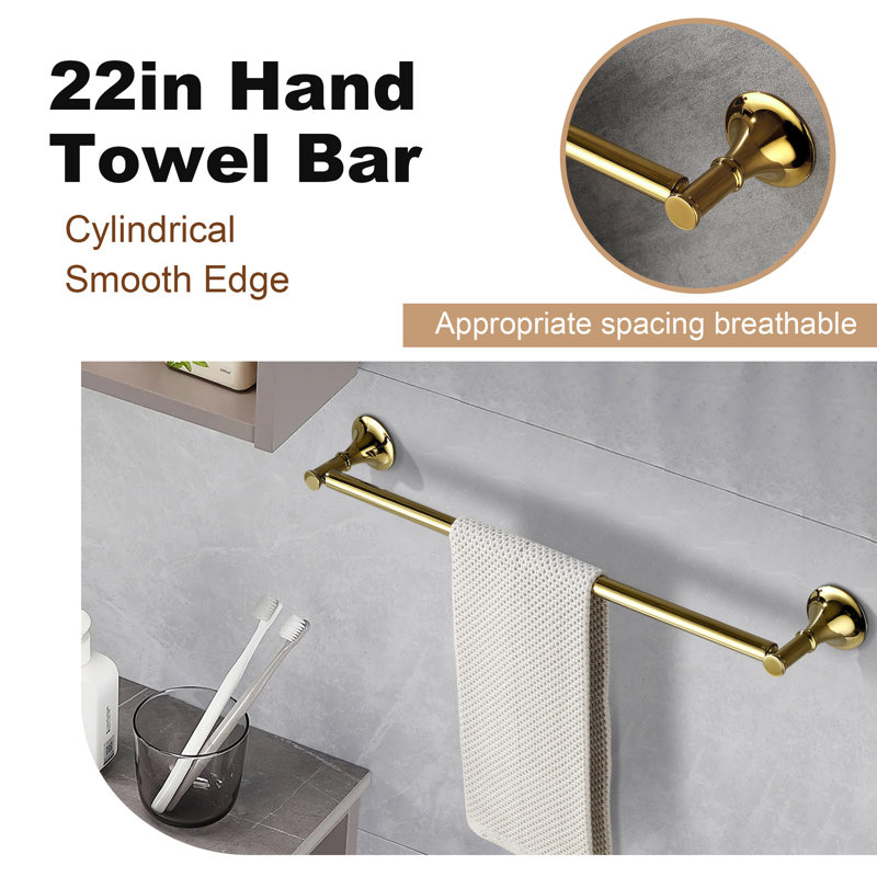 6 - Piece Bathroom Hardware Set, Brushed Gold, 3" H x 22" W x 3" D