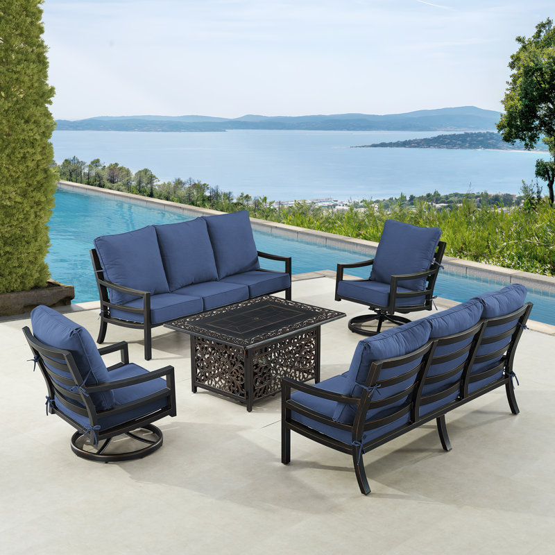 Demien 8 - Person Patio Conversation Set with Cushions, Blue