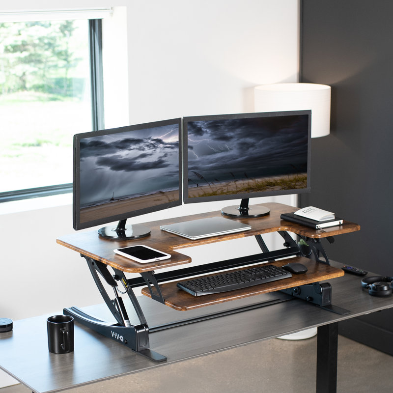Convertisseur de bureau debout 42 "DESK-V000VL Series, Brun rétro / noir