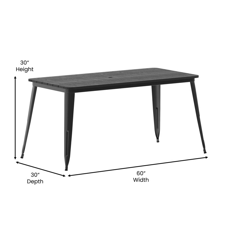 Table de restaurant commerciale en résine de polyester avec trou pour parasol 30 po x 60 po Guenot, Noir