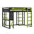 Full Size Wood Loft Bed With LED, Desk And Shelves, Wood Gaming Loft Bed-1936486557