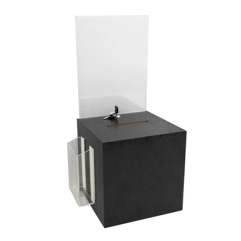 Black MDF Lockable Suggestion and Donation Box with Acrylic Header