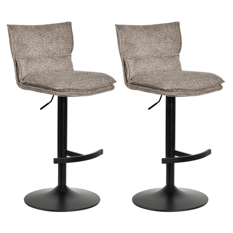 Modern Upholstered Adjustable Height Swivel Full Back Metal Base Bar Stool, Gray