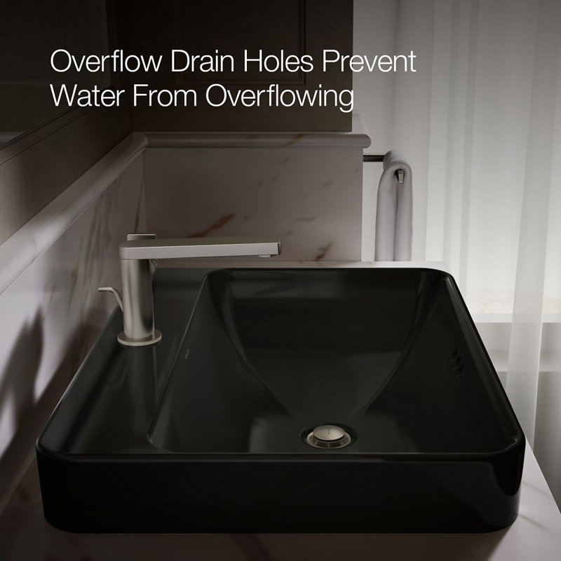 Vox Vitreous China Rectangular Vessel Bathroom Sink with Overflow, Black Black, 1