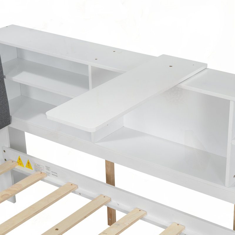 Lit plateforme en bois avec lit gigogne, Blanc, Double