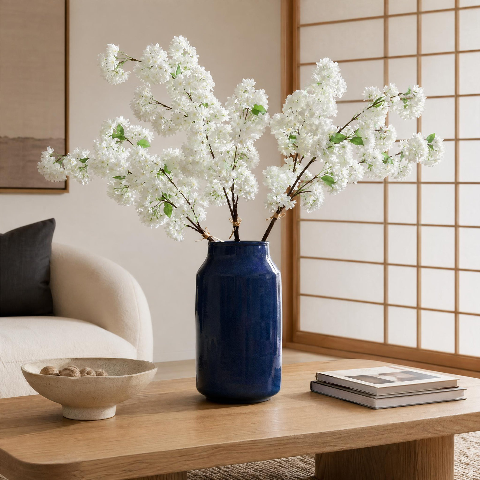 Cherry Blossom Silk Floral Arrangement, White