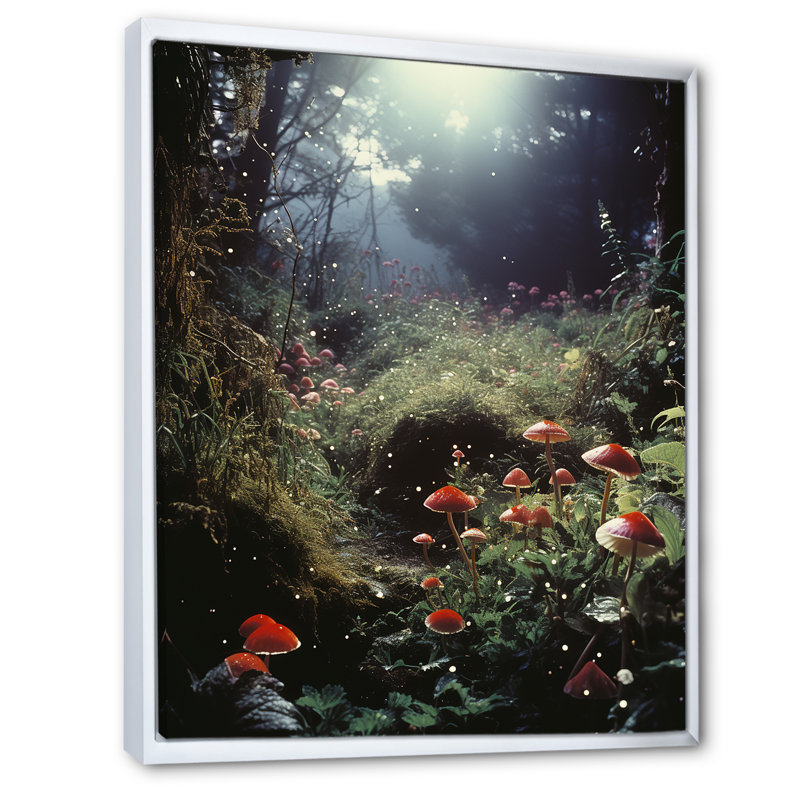 «Morning Magic In Enchanted Mushroom Forest» sur toile, H 44 po x l 34 po, Cadre flottant blanc