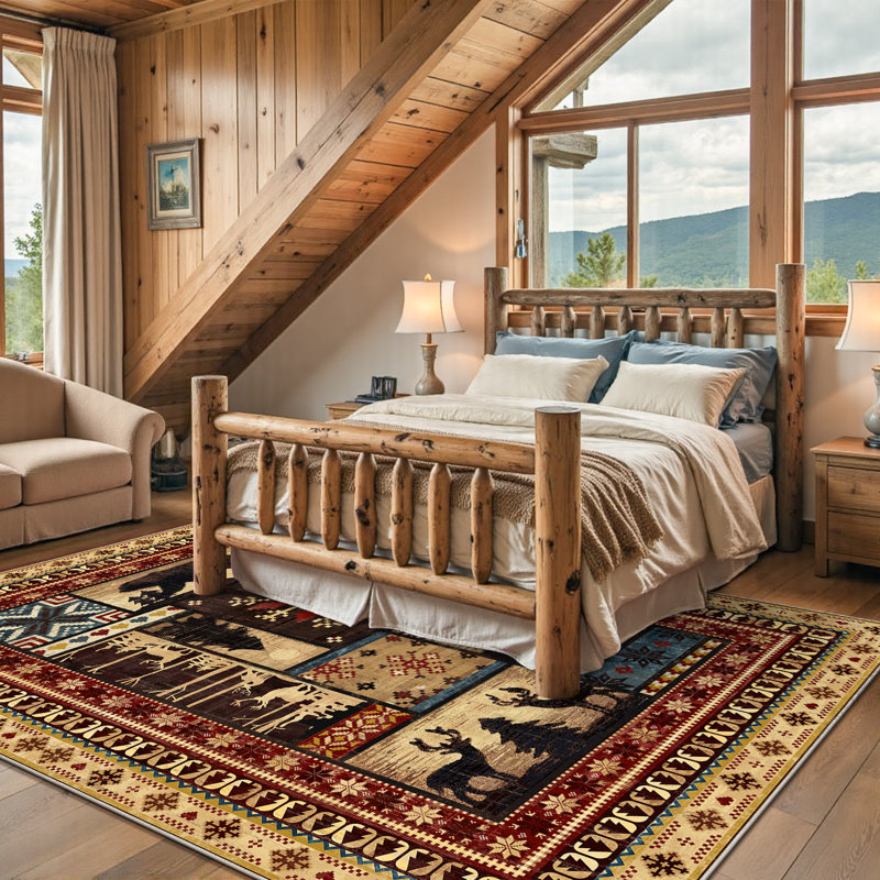 Cabin Brown Bear Non-slip Washable Area Rug, Rectangle 6' x 9'