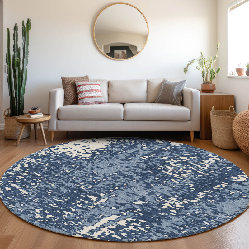 Premium Machine Washable Prisco Denim Rug, Round 8'