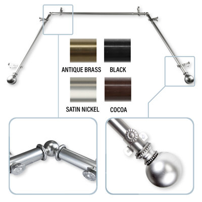 Hatfield Steel Rod/Resin Finials Adjustable 78'' to 144'' 0.81'' Bay Window Single Curtain Rod