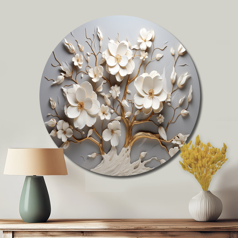 Orchidée blanche jardin de branches 10 - Décoration murale florale abstraite en métal, H 16 po x l 16 po
