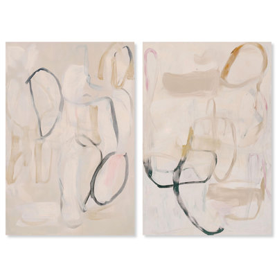 «Neutral Serenity Gold Art», ensemble de 2 impressions sur toile par 