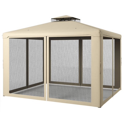 12' Outdoor Patio Gazebo Pavilion Canopy Tent with Netting, Taupe