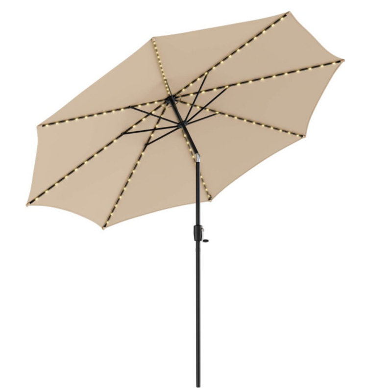 Parasol de patio 10 pieds avec 112 lumières solaires et manivelle, Beige