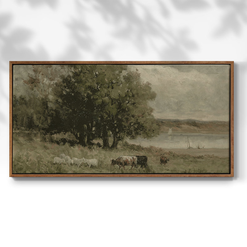 Série paysage - DCCCLxxix - Toile tendue avec châssis encadré - Prêt à être accroché, H 25 po x l 49 po, Noyer