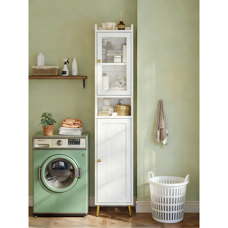 Tall Bathroom Storage Cabinet With 2 Doors, 6 Tier Adjustable Shelves, Metal Feet For Space Saving - White