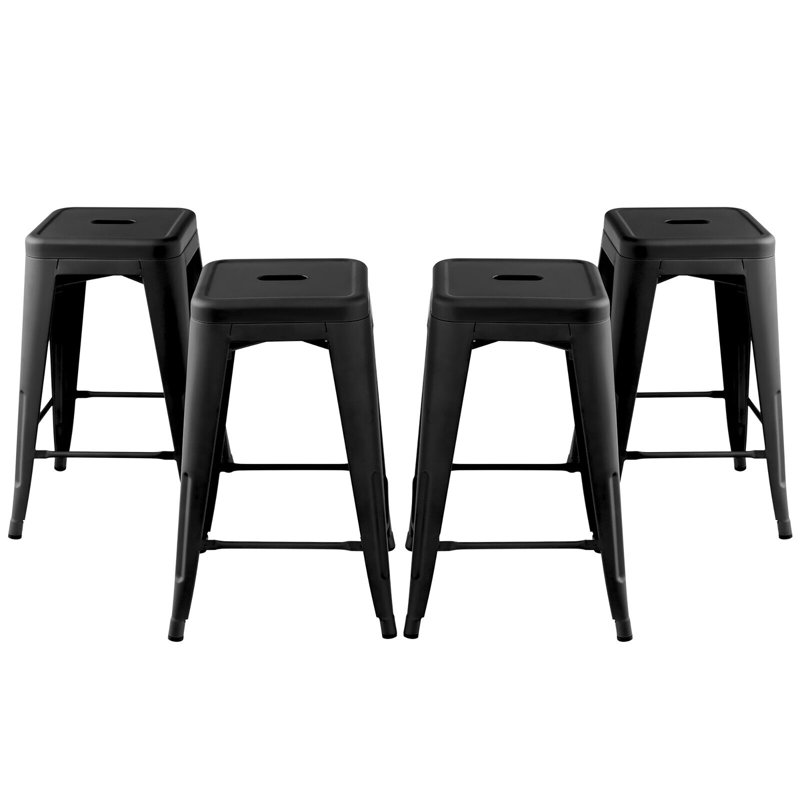 Counter Stool with Metal Frame, Black, Counter Stool (24” Seat Height)