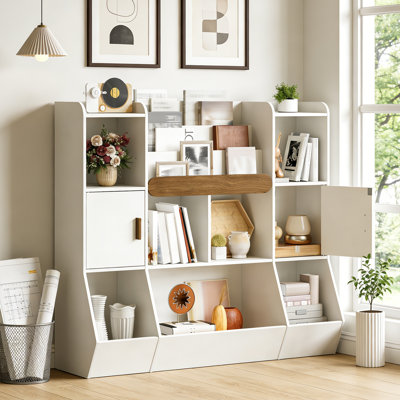 46.8"W Bookcase with Cube Storage, Kids Bookshelf with Doors, Toy Storage Organizer Display Shelf for Playroom, Bedroom, Office