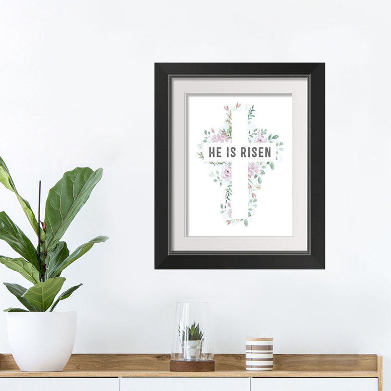 Watercolor Floral Cross Risen - cadre photo, art textuel