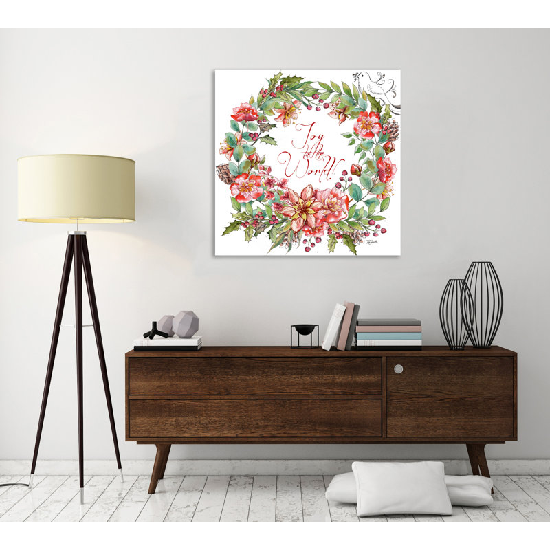 Boho Floral Wreath: Joy To The World - Wrapped Canvas Painting, 121.9 cm H x 121.9 cm W
