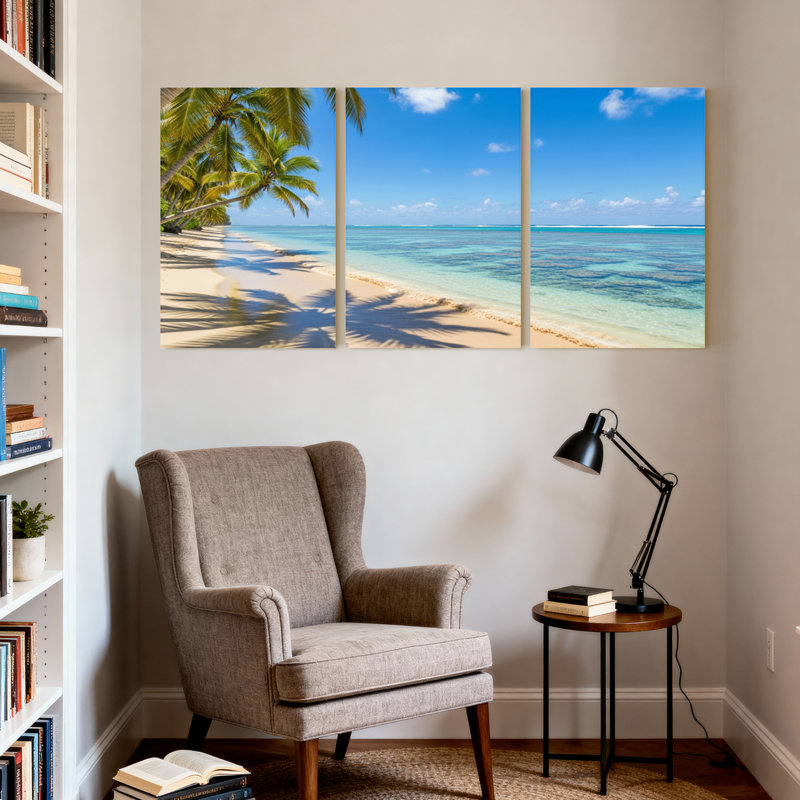 Palmiers, plage tropicale, palmiers, eau claire, ensemble de 3 toiles murales, H 30 po x l 60 po