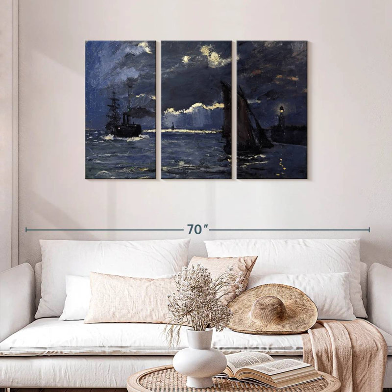 Mehar A Seascape Shipping By Moonlight, 28" H x 45" W