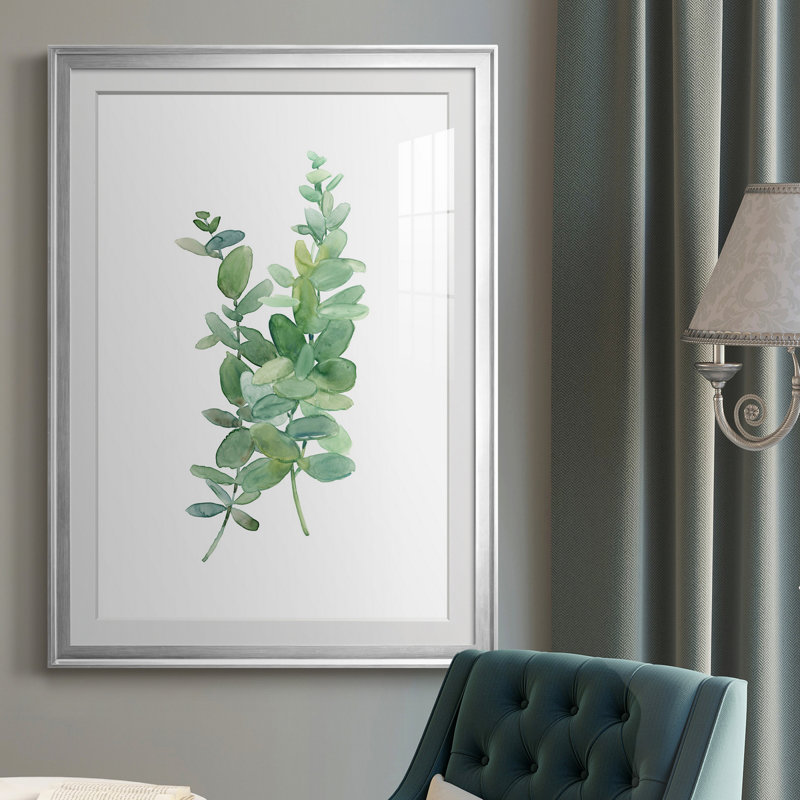 Eucalyptus I - Peinture sur toile encadrée, H 36,5 po x l 26,5 po x P 1 po, Argent
