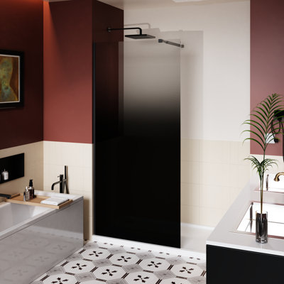 34 In W X 72 H Fixed Shower Door, Black Gradient Tempered Glass, Stainless Steel Rod, Easy To Install, , Stain - , Lightweight Aluminum Support, Visual Appeal, Reversible Bathroom Layout 31.5" 72"