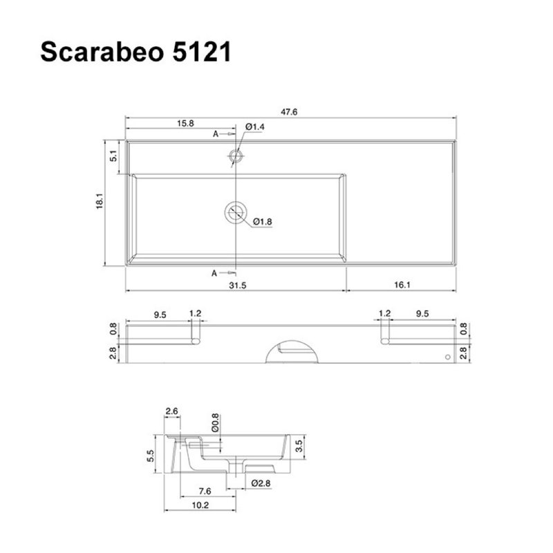 Scarabeo By Nameeks 18.1'' White Ceramic Rectangular Vessel, Wall Mount Bathroom Sink with Overflow, One Hole