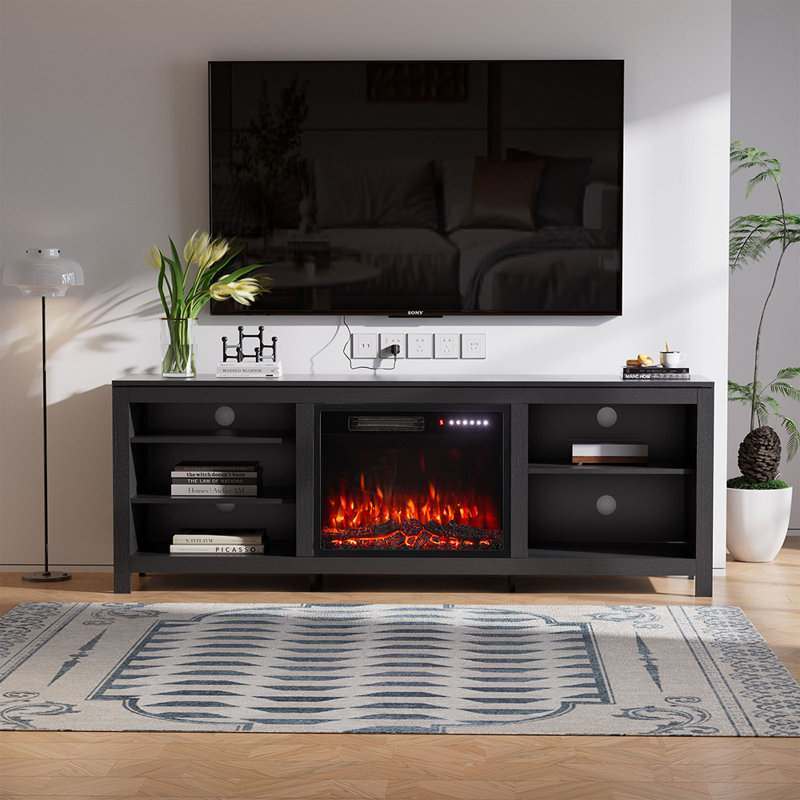 Latitude Run 178cm W Black Electric Fireplace with 5120 BTU, Black